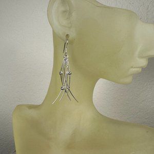 NEW Real Silver Beads on Curvy Wires Dangling Earrings
